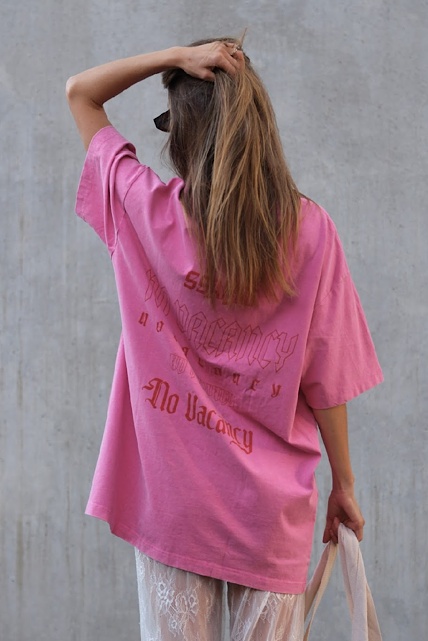 SSAINT No Vacancy Tee - Dark Pink Acid Wash