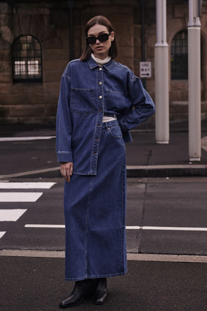 Organic Denim Maxi Skirt