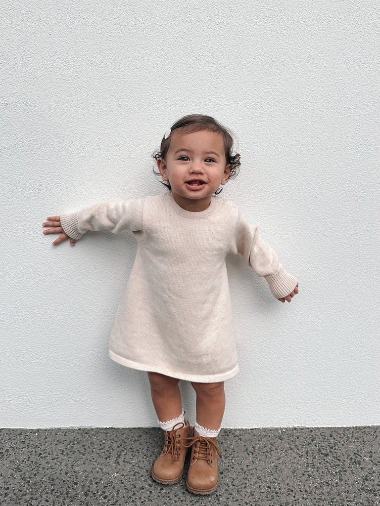 Long Sleeve Dress - Biscotti Fleck