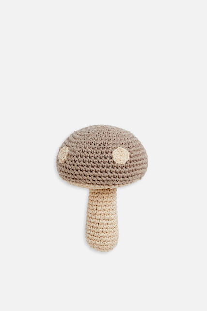 Hand Rattle - Oatmeal Mushroom